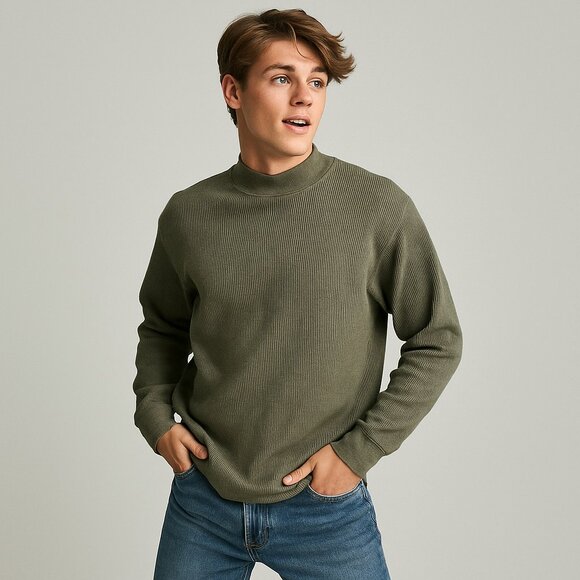 American Eagle Outfitters XL Green Ribbed Mock Neck Cotton Sweater 90s Grunge - Picture 1 of 6